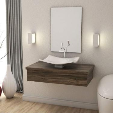 Imagem de Bancada Para Banheiro 80cm Com Cuba Folha F44 800w Metrópole Compace