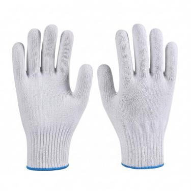 Imagem de 3 pares de luvas de trabalho brancas com acabamento azul, luvas de algodão reforçado para jardinagem