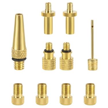 Imagem de Conjunto de adaptador de válvula de bicicleta com 10 peças, adaptador de válvula de pneu de bicicleta de latão com agulhas de bomba esférica, bocal de inflação, adaptador de insuflador de ar