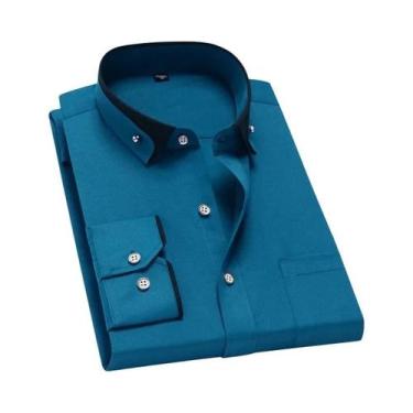 Imagem de Camisa Masculina Casual De Negócios Com Gola Contrastante E Manga Long