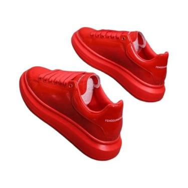 Imagem de Tênis Casuais Unissex Lacados Em Vermelho Para Skate, Tênis E Caminhad