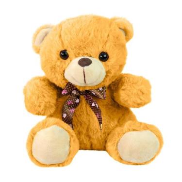 Imagem de Ursinho de pelúcia com laço de poliéster 23cm - Fizzy, Caramelo