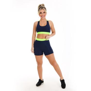 Imagem de Conjunto Feminino Elástico Neon Top Com Bermuda Massam Fitness-Feminino