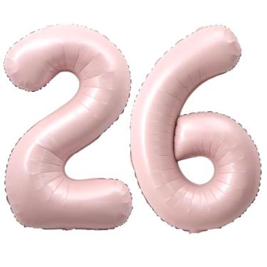 Imagem de SULALABOO Balão grande rosa claro número 26 de 101 cm 0-9 gigante digital 26º para decorações de aniversário de formatura