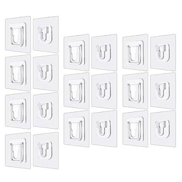Imagem de 10 ganchos adesivos, ganchos de parede adesivos de dupla face transparentes, gancho pegajoso para montagem na parede sem vestígios, cabides de parede para cozinha, banheiro, chuveiro, uso ao ar livre
