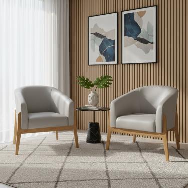 Imagem de Poltrona Sala Decorativa Kit 2 Stella Base de Madeira Sintético Cinza D03 - D'Rossi