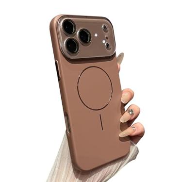 Imagem de Caseative Capa magnética de cor sólida com proteção de lente de câmera completa para iPhone, compatível com carregamento sem fio MagSafe (marrom, iPhone 15)