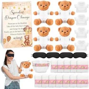 Imagem de Soulchen Conjunto de 25 peças de chá de bebê, urso, vendado, troca de fraldas, 30,5 cm, urso marrom, menino, menina, engraçado, velocidade de troca de fraldas, para revelação de gênero, festa, chá de