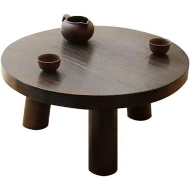 Imagem de Mesa redonda pequena, mesa baixa de tatame, mesa de centro para sala de estar, marrom escuro, madeira marrom