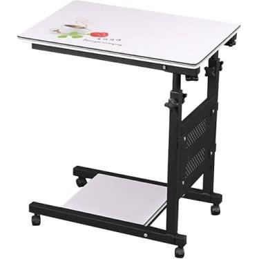 Imagem de Mesa lateral industrial, mesa de lanche móvel para laptop, desliza ao lado do sofá, móveis com detalhes de madeira com moldura de metal (Cor: E) (D)