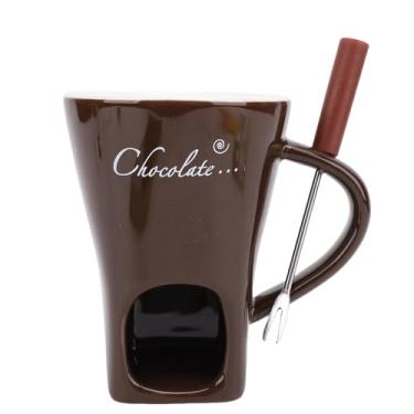 Imagem de Aramox Copo para Derreter Chocolate, Caneca de Cerâmica para Fondue Com Garfo para Sorvete, Queijo, Manteiga, Derretedor de Chocolate Eficiente Com Base de Vela para Festas (Café)
