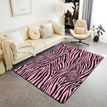 Imagem de jejeloiu Tapete infantil de zebra para sala de estar, tapete para quarto, 7 x 12 cm, decoração de leopardo, para meninos, meninas, adolescentes, preto, rosa, estampa animal, tapete para interior