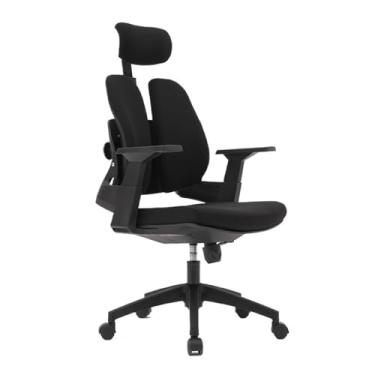 Imagem de Cadeira de escritório clássica de tecido ergonômico no meio das costas, cadeira de escritório com encosto alto, cadeira de mesa com apoio de braço ajustável, suporte lombar, cadeira de trabalho de