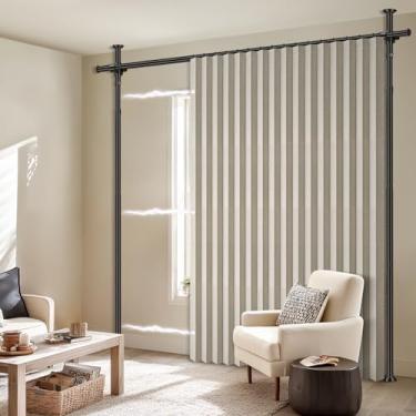 Imagem de AJAZZ Cortinas blackout 100% para quarto, branco creme, L 250 x C 213 cm, 1 painel + varões de cortina sem perfuração, tensão ajustável (A) 43-120 × (L) 89-254 cm, divisor de parede de quarto para