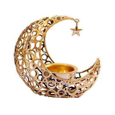 Imagem de Queimador de incenso de metal clássico em forma de lua, queimador de incenso de cone de resina de incenso de carvão, para meditação de aromaterapia e spa, decoração para decoração de escritório em