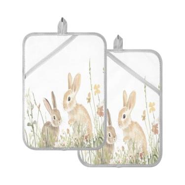 Imagem de STAYTOP Pacote com 2 pegadores de panela de ovos de Páscoa e coelhos fofos, almofadas quentes de forno resistentes ao calor com bolsos, conjuntos de suportes de panela antiderrapantes para cozinha