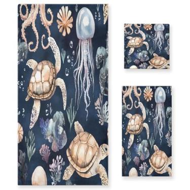 Imagem de xigua Aquarela Vida Marinha Conjunto de Toalhas de Banheiro Absorvente Macio 3 Peças Toalha de Banho Toalha de Mão Toalhas Decorativas para Banheiro Ginásio Hotel Praia Piscina