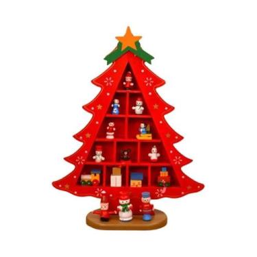 Imagem de Árvore De Natal De Madeira Vermelha 3D Decoração De Mesa Criativa Cená