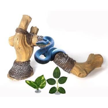 Imagem de Tfwadmx Ramo de escalada de cobra, réptil de resina, ramos de madeira simulada, brinquedos de escalada de caranguejo eremita, decoração de galhos de tanque de lagartixa para pequenos lagartos