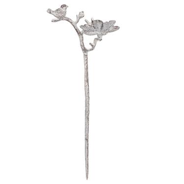 Imagem de Sungmor Estaca vintage de ferro fundido para jardim de pássaros e flores - Ornamento decorativo de metal para quintal, alimentador de pássaros pequeno, acabamento branco antigo de 66,5 cm de altura
