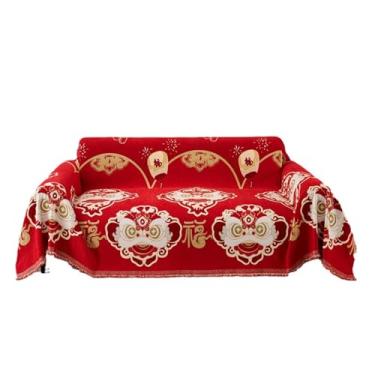 Imagem de THJKUPO Toalha de areia vermelha festiva pacote completo capa de sofá universal capa de sofá engrossada (180 x 380 cm)