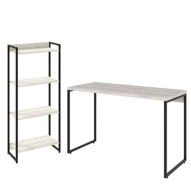 Imagem de Kit Escritório Estante Areta 4 Prateleiras com Mesa Industrial Aspen 120cm C01 Snow - Lyam Decor