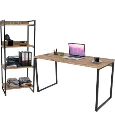 Imagem de Kit Mesa Para Escritório com Estante 4 Prateleiras Industrial Form C01 135 cm Carvalho - Lyam Decor