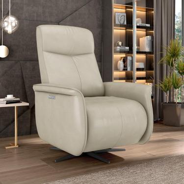 Imagem de Poltrona do Papai Reclinável Power Elétrica Anakin Base Estrela Giratória USB Couro Off White G76 - Gran Belo