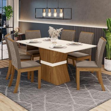 Imagem de Kit De Jantar 160Cm 06 Cadeiras Off White/Nature/Marrom