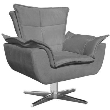 Imagem de Poltrona Decorativa Base Giratória Cromada Charger Suede Grafite G19 - Gran Belo