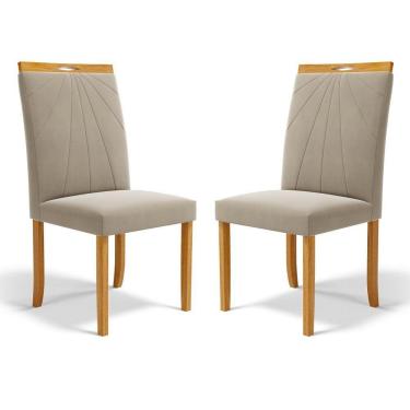 Imagem de Kit Com 2 Cadeiras Maiara Madeira Maciça Estofadas Para Mesa De Jantar Veludo Bege 102