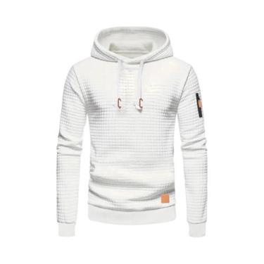 Imagem de Moletom Masculino Quente Com Padrão Waffle, Casual, Sólido, Pullover S