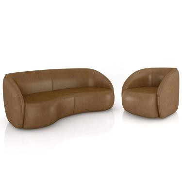 Imagem de Sofá 4 Lugares Orgânico 318cm e Poltrona Zion Z32 Sintético Caramelo - Mpozenato