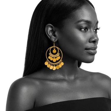 Imagem de Brinco Grande Argola Dourado ou Prateado Pingente Disco Moed - anjo da