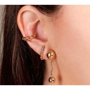 Imagem de Piercing Argola Orelha Falso Fake Dourado Corrente - De Castro Joias