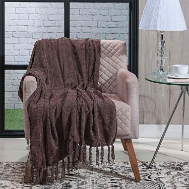 Imagem de Manta P/ Sofá - Boras Chenille - 2 Lugares - 1,70m x 1,25m - Marrom - Niazitex