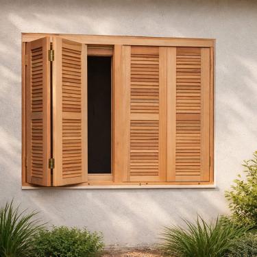 Imagem de Janela com Veneziana Pantográfica Eucalipto 140x120cm Premium  Natural