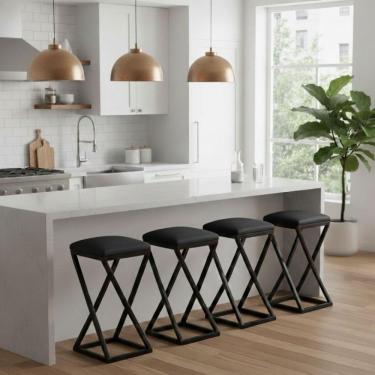 Imagem de Kit 4 Banqueta Banco Baixa Bancada 50 Cm Cozinha Balcão Corino Preto