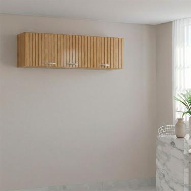 Imagem de Armário Aéreo 120cm Cristal Para Cozinha Ou Lavanderia Poque Damasco Ripado