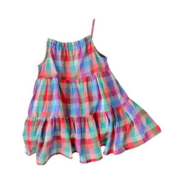 Imagem de Vestido Casual De Verão Para Meninas, Vestido Colorido Xadrez Com Alça