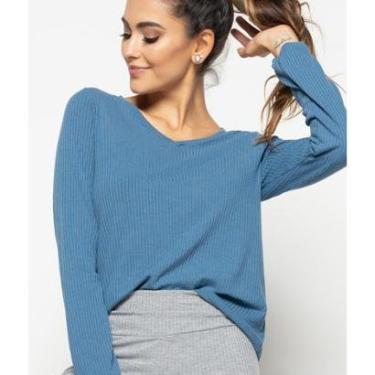 Imagem de Blusa Salvatore Fashion Gola V Manga Longa Canelada Feminina-Feminino