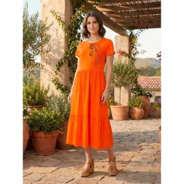 Imagem de Vestido Midi Três Marias Feminino Aveloz Estampa Cavalo Laranja-Feminino