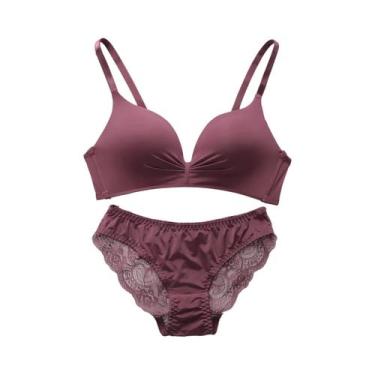 Imagem de Conjunto De Lingerie Sem Fio Para Mulheres Sexy Em Renda, Cor Sólida, 