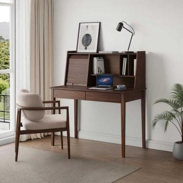 Imagem de Mesa Trabalho 110 cm Estante Integrada Home Office Imbuia Alisa - IDIM