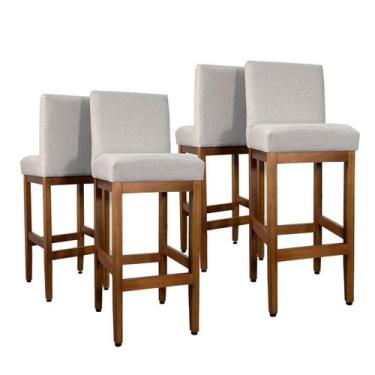 Imagem de Kit 4 Banquetas Altas Madeira Maciça Estofada Assento 75cm Bancada Ame
