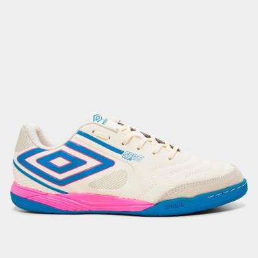 Imagem de Chuteira Futsal Umbro Pró 5 Bump Club Unissex, Branco, Rosa, 43