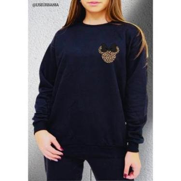 Imagem de Moletom Feminino Careca Gola Redonda Sem Capuz Estampa laço minie Onça Casual Inverno-Feminino