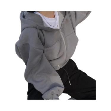 Imagem de Jaqueta Feminina Oversized Y2K Com Zíper, Manga Longa, Casual, Estilo 