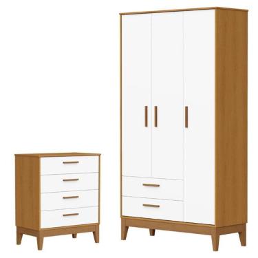 Imagem de Guarda Roupa Infantil Flip 3 Portas com Cômoda Gaveteiro Infantil Flip Branco Acetinado Savana - Reller