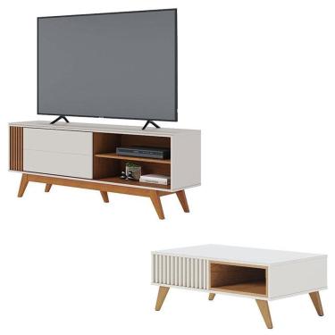 Imagem de Rack Bancada Otawa com Mesa de Centro Jeri Off White Freijó - Colibri